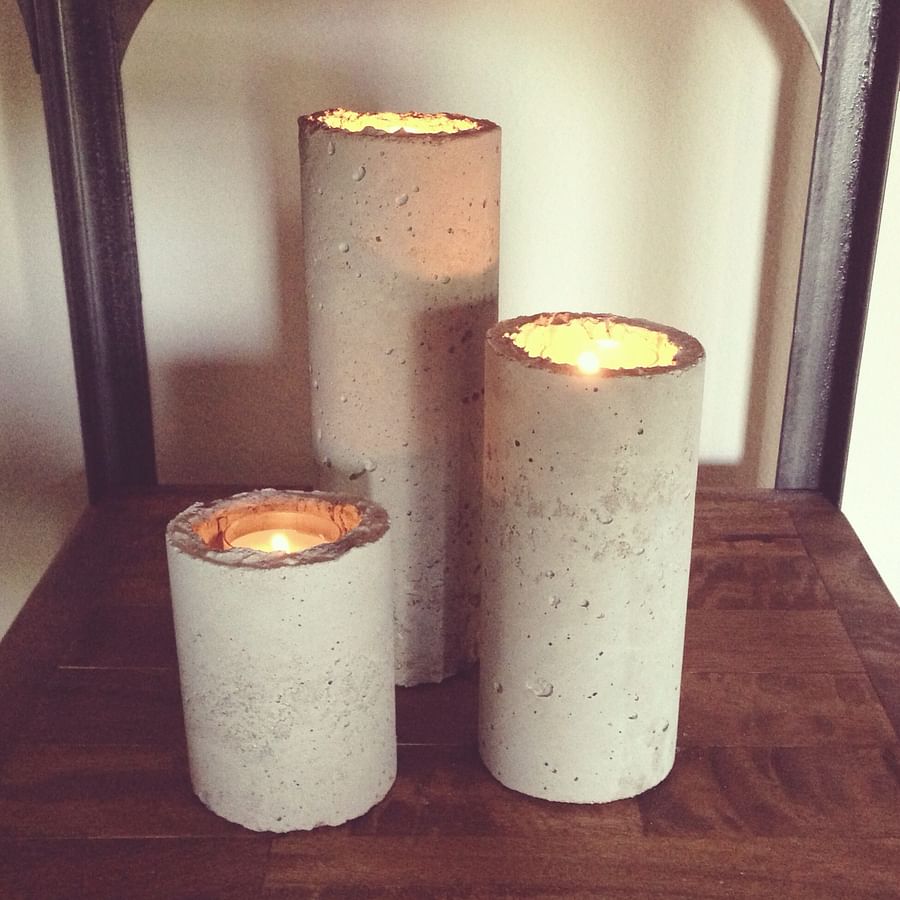 Before and after transformation of old cans into rustic candle holders