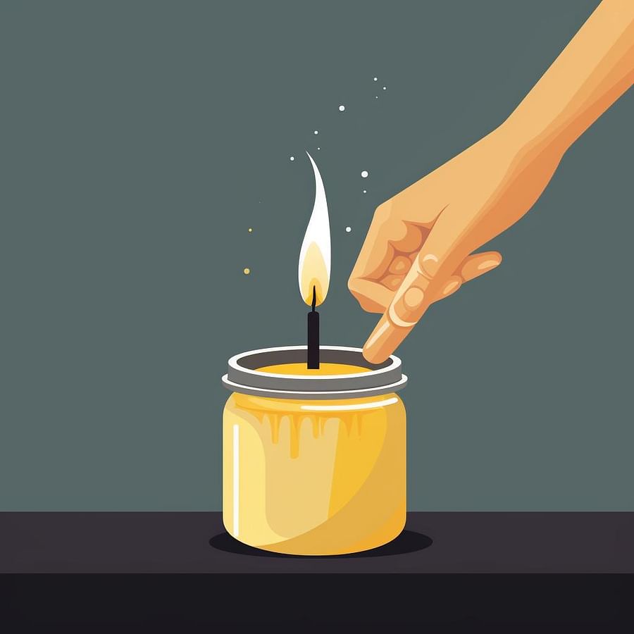 A hand using a butter knife to scrape off wax from the candle jar.