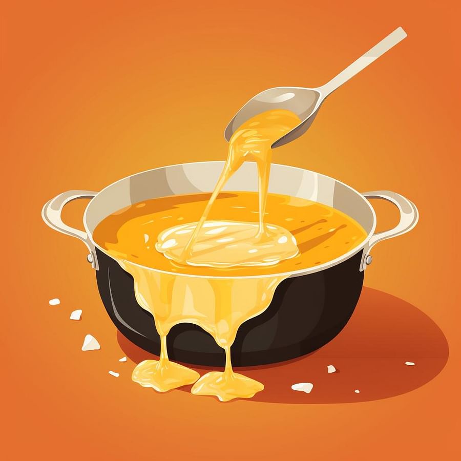 Melted beeswax in a double boiler.