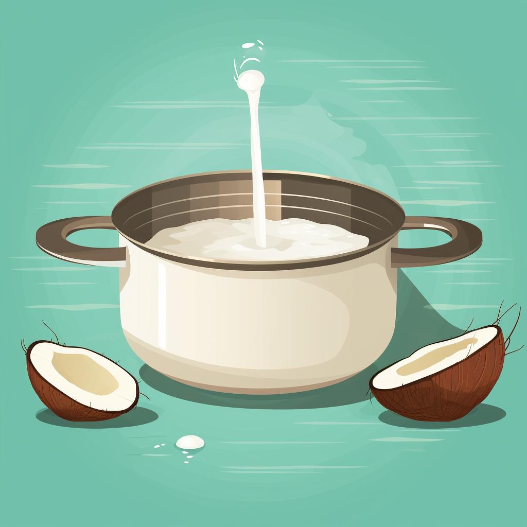 Coconut wax in a melting pot over a double boiler with a thermometer