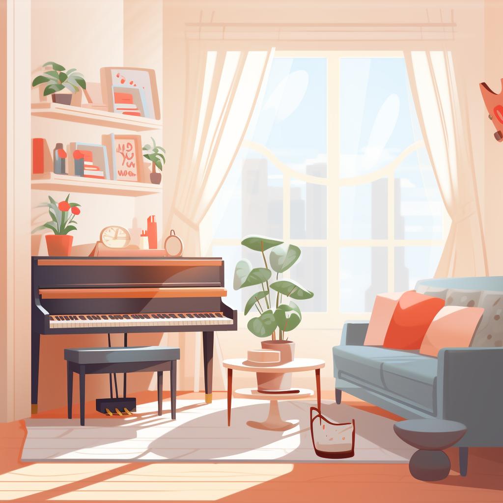 A cozy, well-lit room with soft music playing in the background.