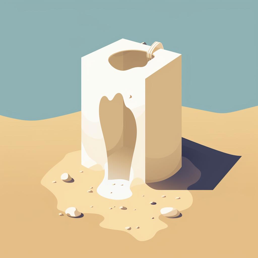 A milk carton cut to size and a hole dug into sand.
