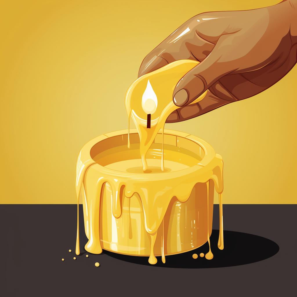 Pouring melted beeswax into a candle container